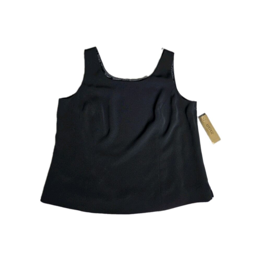 NWT Kasper Shell Tank Top Womens 16W Black Sleeveless Lined Career Blouse